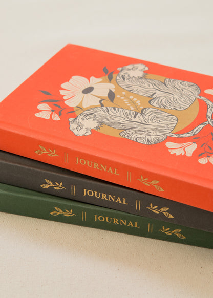 Tiger Linen Journal with Gold Foil | Notes & Wonder Hardcover Notebook