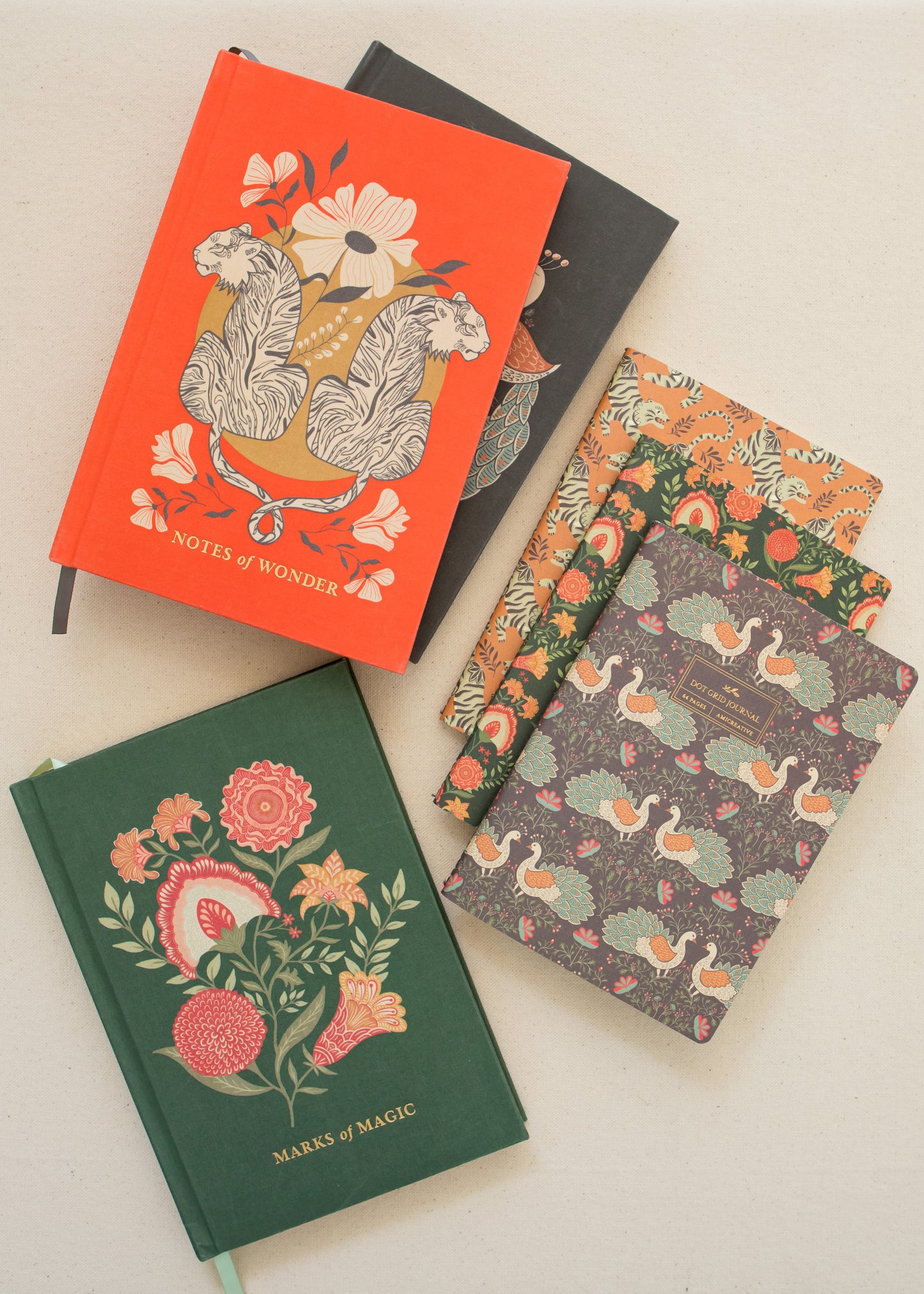 Green Floral Stitched Journal with Gold Foil | Dot Grid Notebook