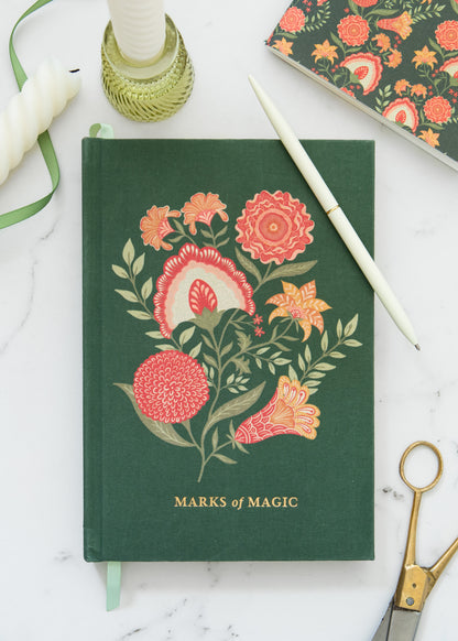 Floral Linen Journal with Gold Foil | Marks of Magic Hardcover Notebook