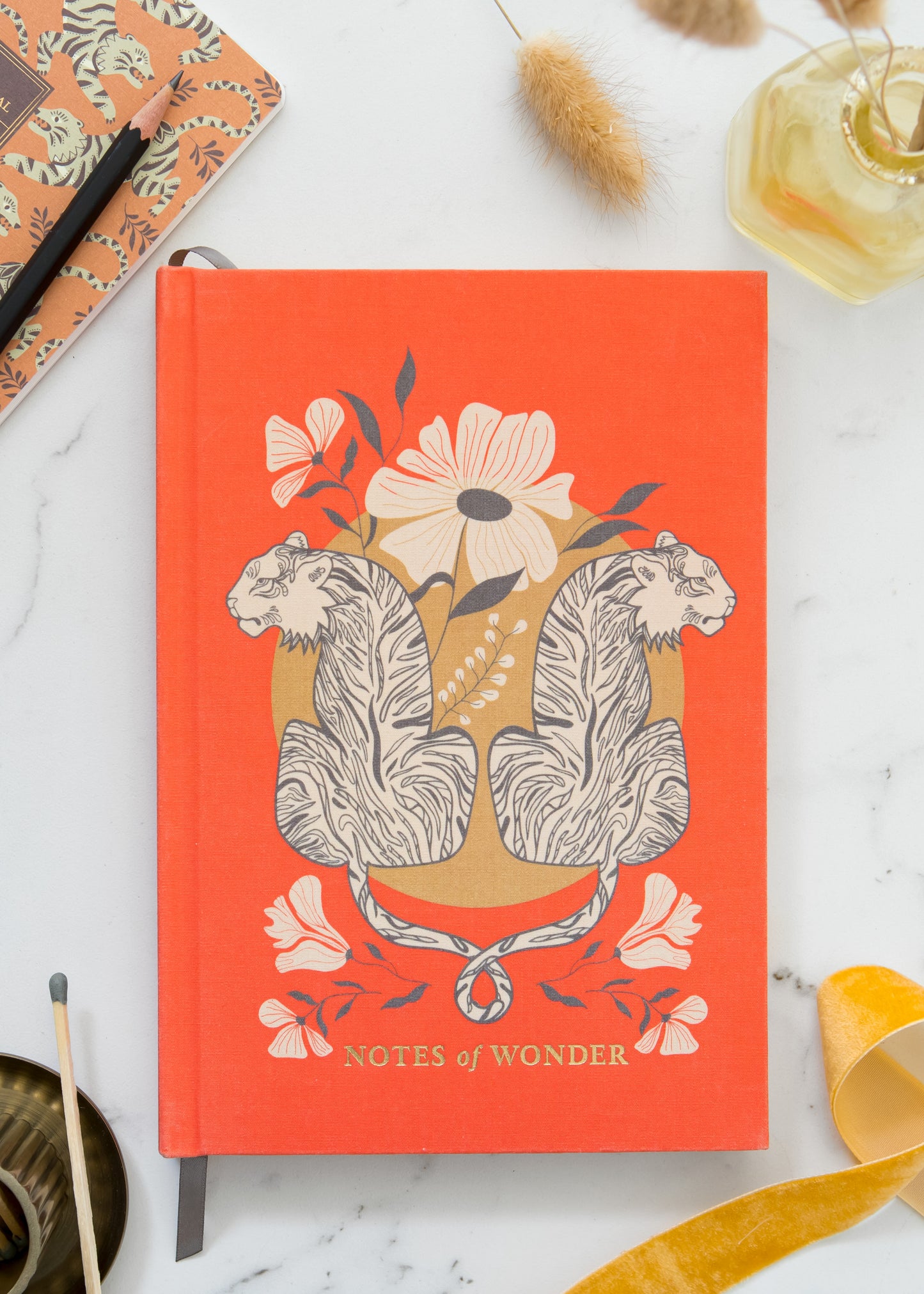 Tiger Linen Journal with Gold Foil | Notes & Wonder Hardcover Notebook