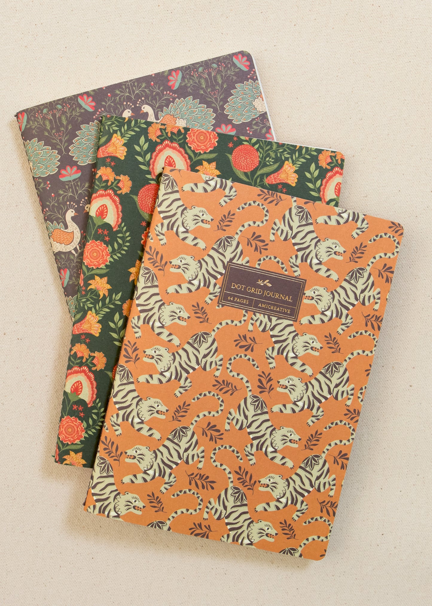 Green Floral Stitched Journal with Gold Foil | Dot Grid Notebook