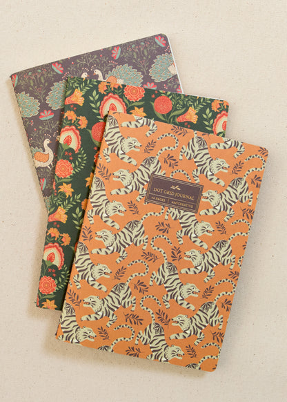 Green Floral Stitched Journal with Gold Foil | Dot Grid Notebook