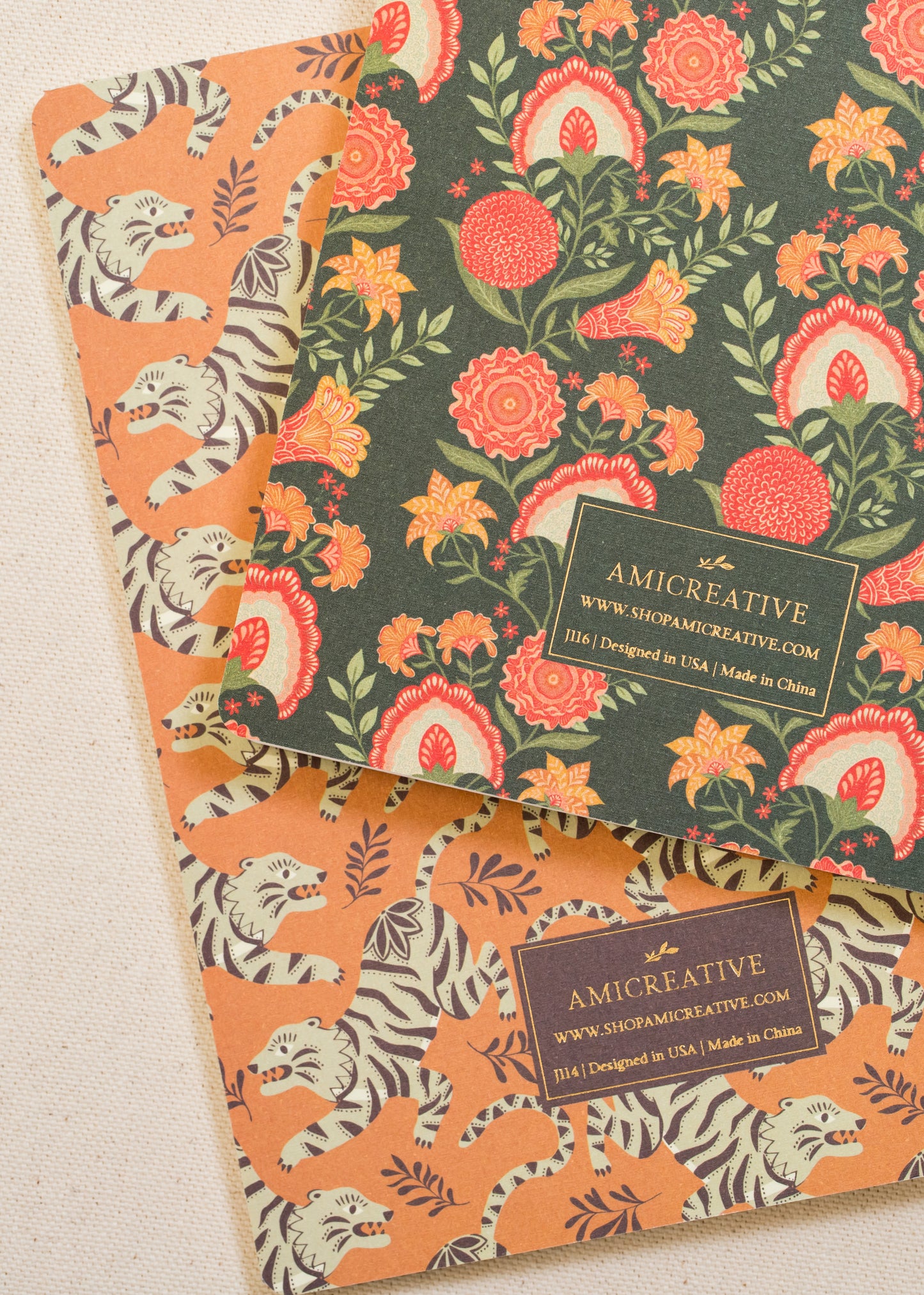 Green Floral Stitched Journal with Gold Foil | Dot Grid Notebook