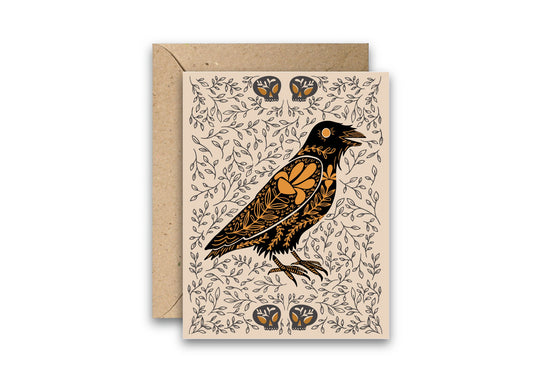 Raven Dark Omens greeting card with envelope