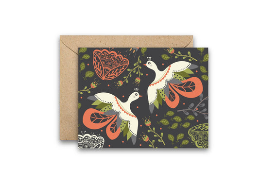Blooming Folk Birds greeting card with envelope