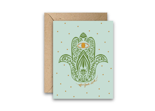 Good Luck Hamsa greeting card with envelope