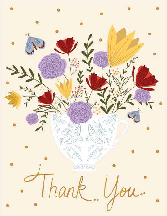 Thank You Teacup greeting card front, hand-illustrated by Amita Nair