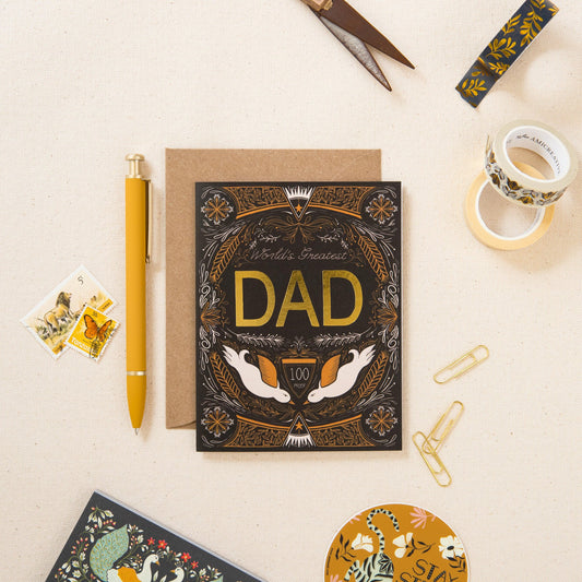 100 Proof Father's Day greeting card on linen, hand-illustrated by Amita Nair