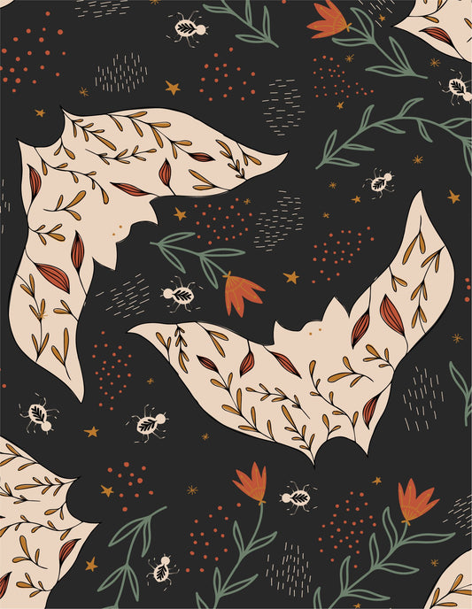 Midnight Bats greeting card front, hand-illustrated by Amita Nair