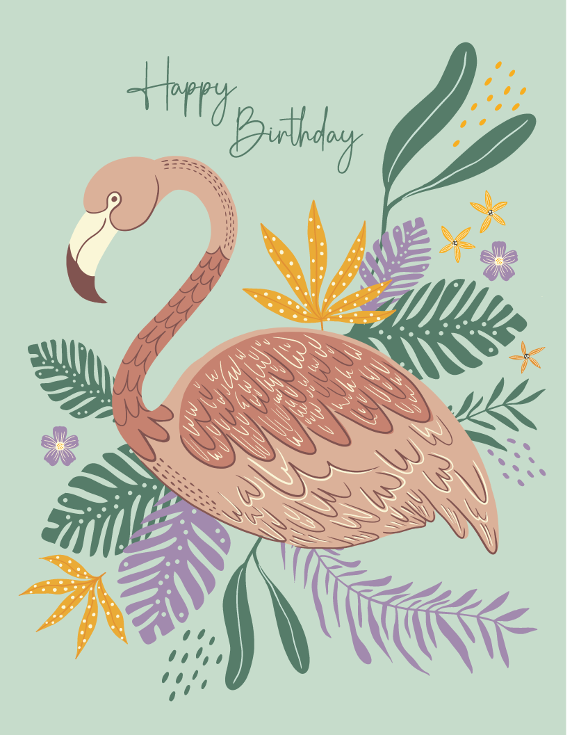 Flamingo Garden Vibrant Birthday Greeting Card