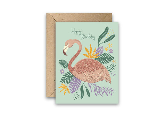 Flamingo Garden Birthday greeting card with envelope