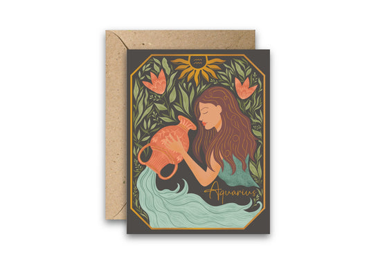 Aquarius Zodiac Garden greeting card with envelope