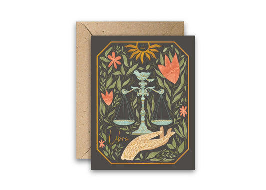 Libra Zodiac Garden greeting card with envelope