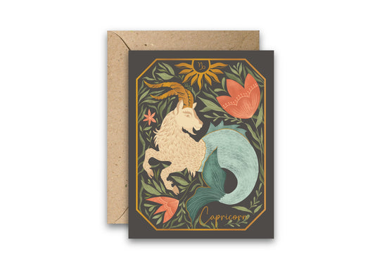 Capricorn Zodiac Garden greeting card with envelope