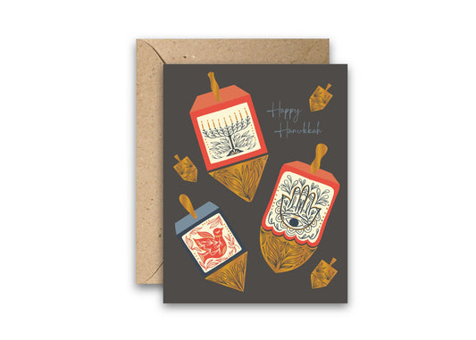 Hanukkah Dreidels greeting card with envelope