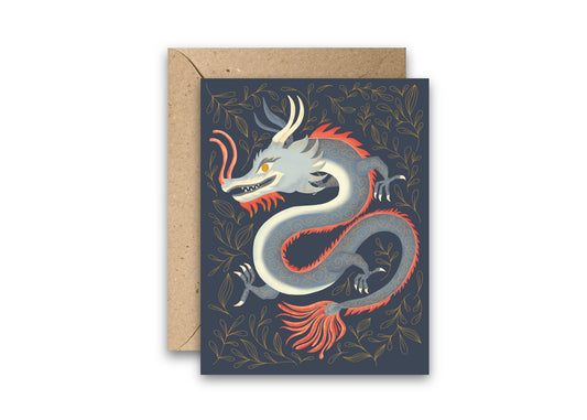Golden Lunar Dragon greeting card with envelope