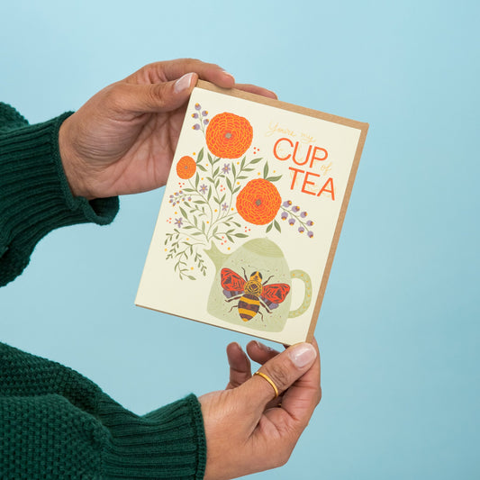 You're My Cup of Tea greeting card held in hand