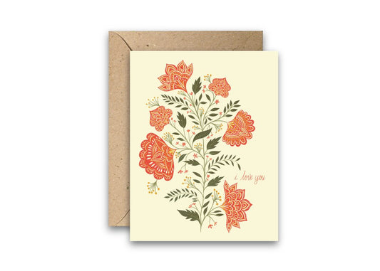 Love You Flowers greeting card with envelope