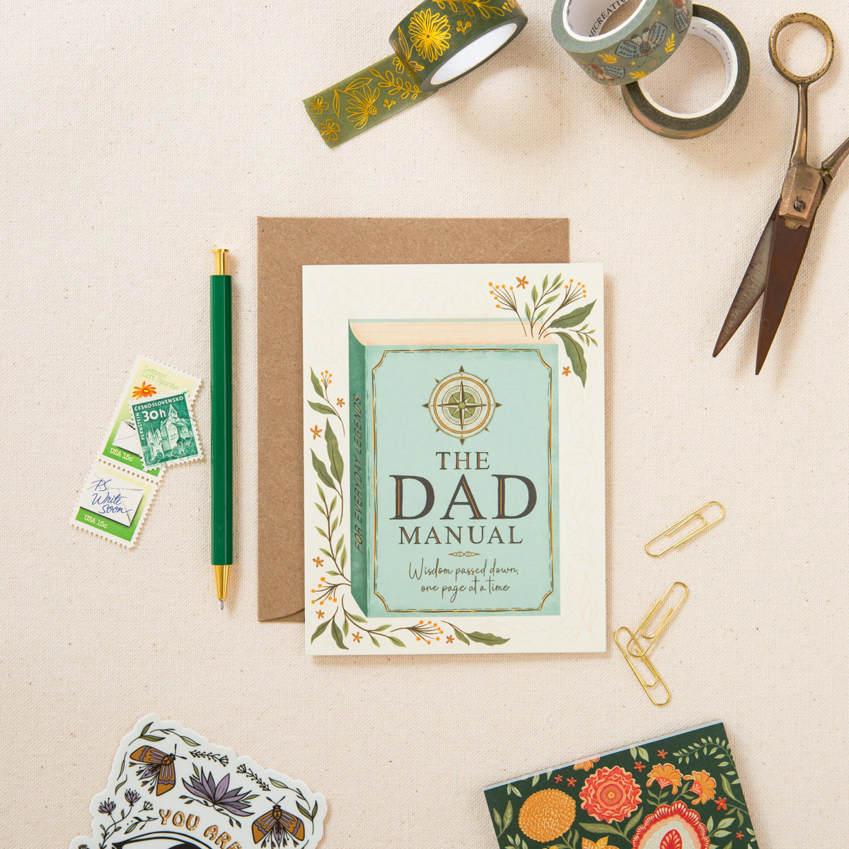 Dad's Manual Father's Day greeting card on linen, hand-illustrated by Amita Nair