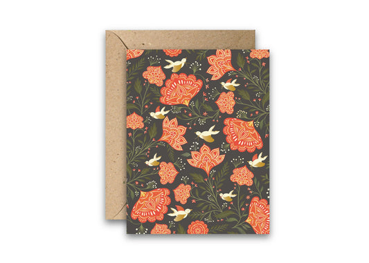 Red Floral Doves greeting card with envelope