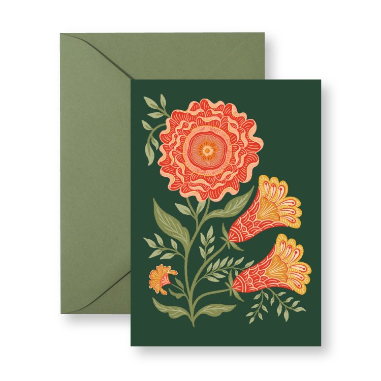 Green Vines mini card with envelope, hand-illustrated by Amita Nair