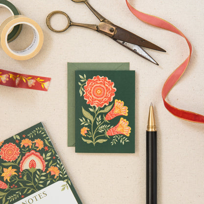 Green Vines mini card on linen, hand-illustrated by Amita Nair