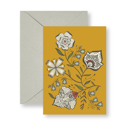 Yellow Ochre Garden mini card with envelope, hand-illustrated by Amita Nair