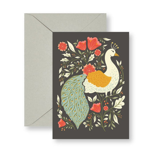 Peacock Garden mini card with envelope, hand-illustrated by Amita Nair