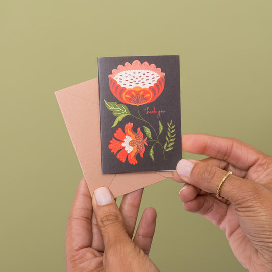 Garden Thank You mini card held in hand