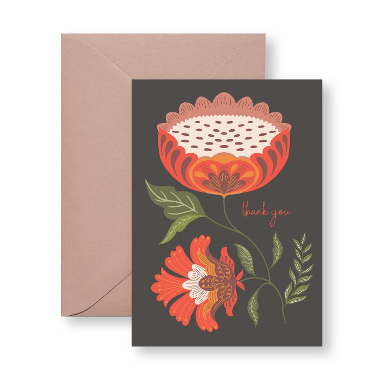 Garden Thank You mini card with envelope, hand-illustrated by Amita Nair