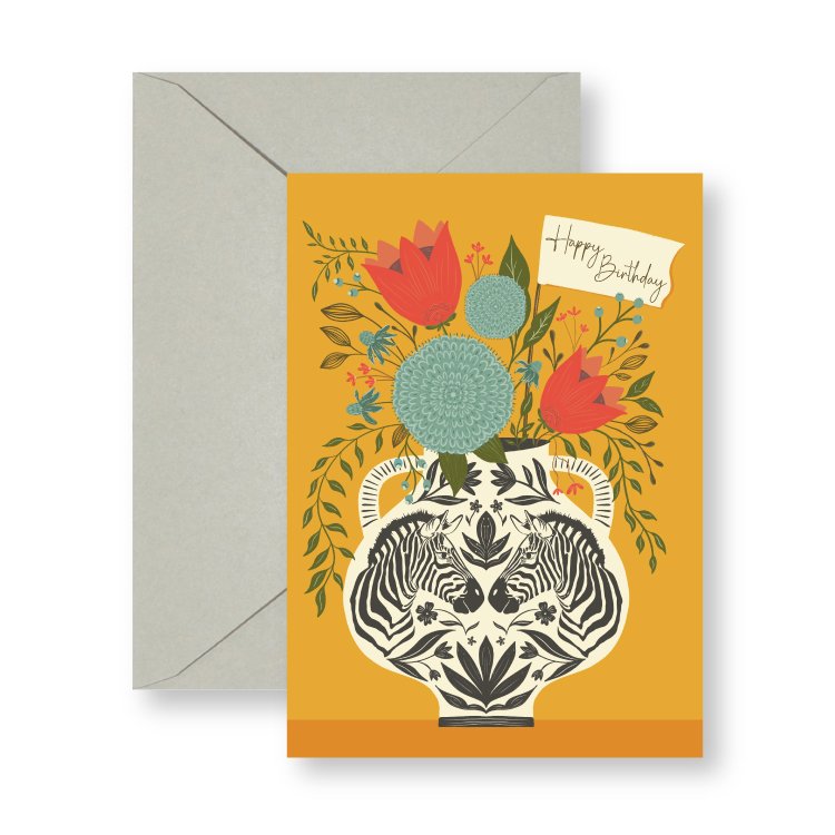 Zebra Birthday mini card with envelope, hand-illustrated by Amita Nair