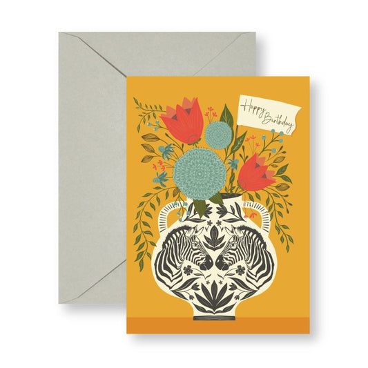 Zebra Birthday mini card with envelope, hand-illustrated by Amita Nair