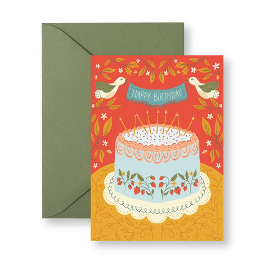Strawberry Cake mini card with envelope, hand-illustrated by Amita Nair