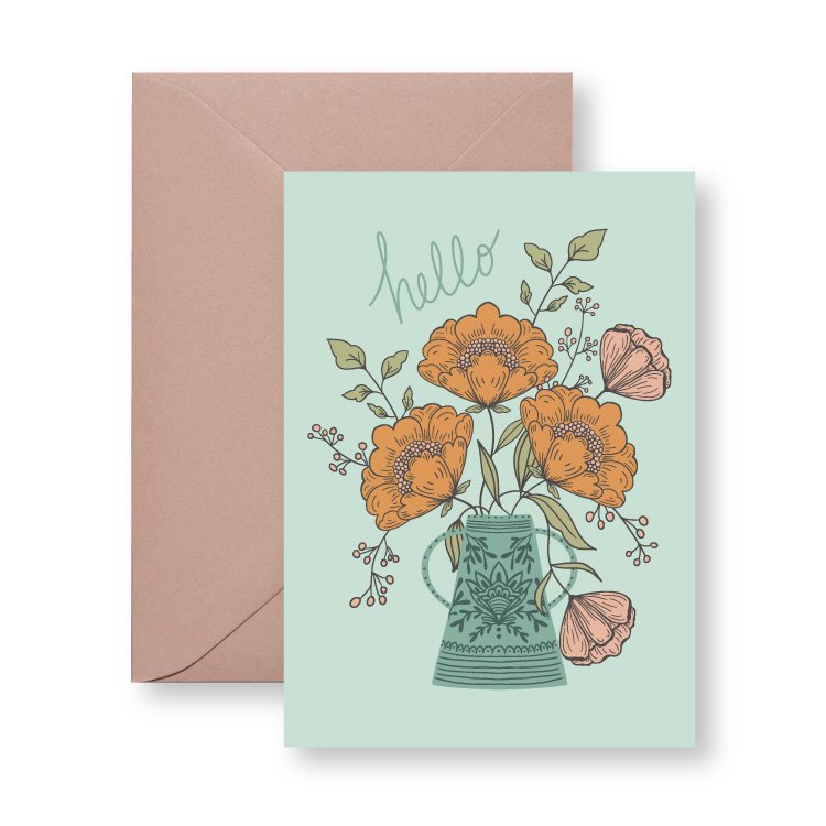 Hello Flowers mini card with envelope, hand-illustrated by Amita Nair