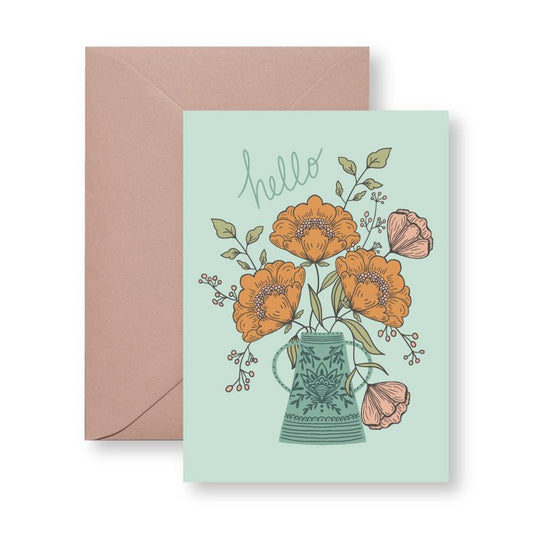 Hello Flowers mini card with envelope, hand-illustrated by Amita Nair