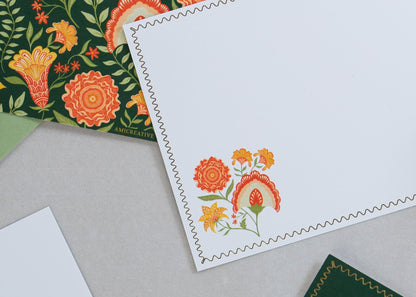Close-up of Green Botanicals notecard with gold foil details