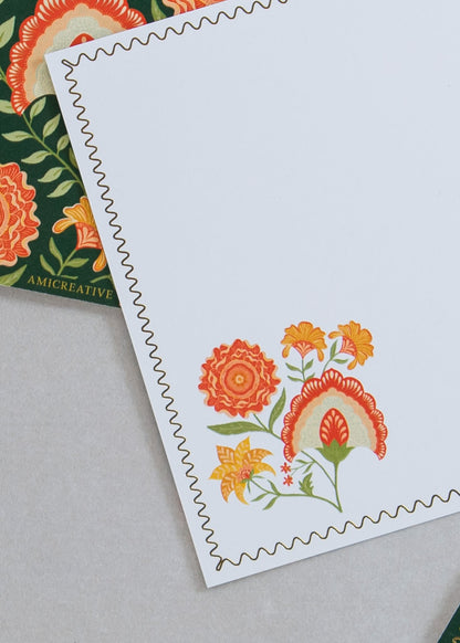 Close-up of Green Botanicals notecard with gold foil details