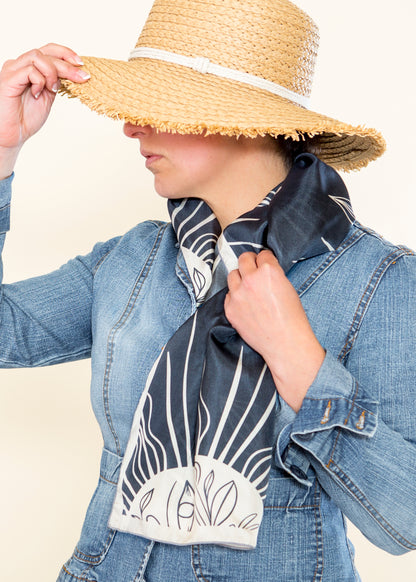 Celestial Sun Silk Scarf – Hand-Drawn Luxury Gift for Astrology Lovers