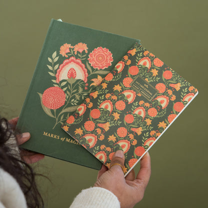 Green Floral Stitched Journal with Gold Foil | Dot Grid Notebook