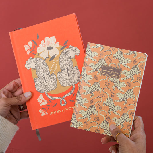 Tiger Linen Journal with Gold Foil | Notes & Wonder Hardcover Notebook