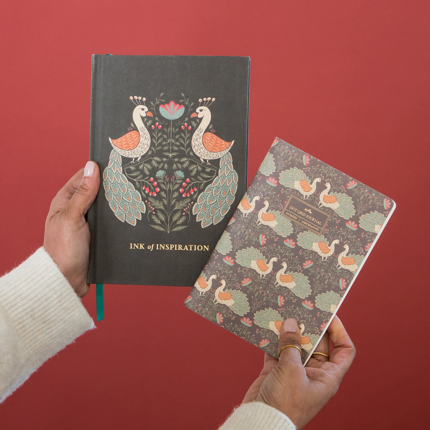Peacock Garden Stitched Journal with Gold Foil | Dot Grid Notebook