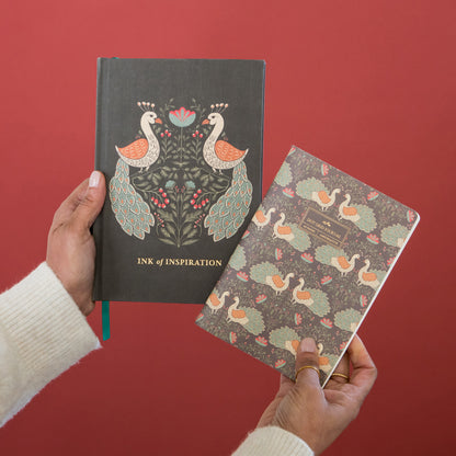 Peacock Garden Stitched Journal with Gold Foil | Dot Grid Notebook