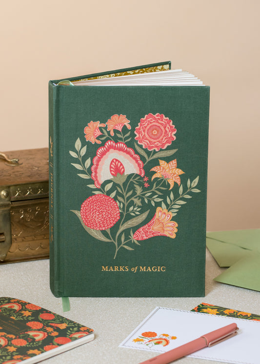 Floral Linen Journal with Gold Foil | Marks of Magic Hardcover Notebook