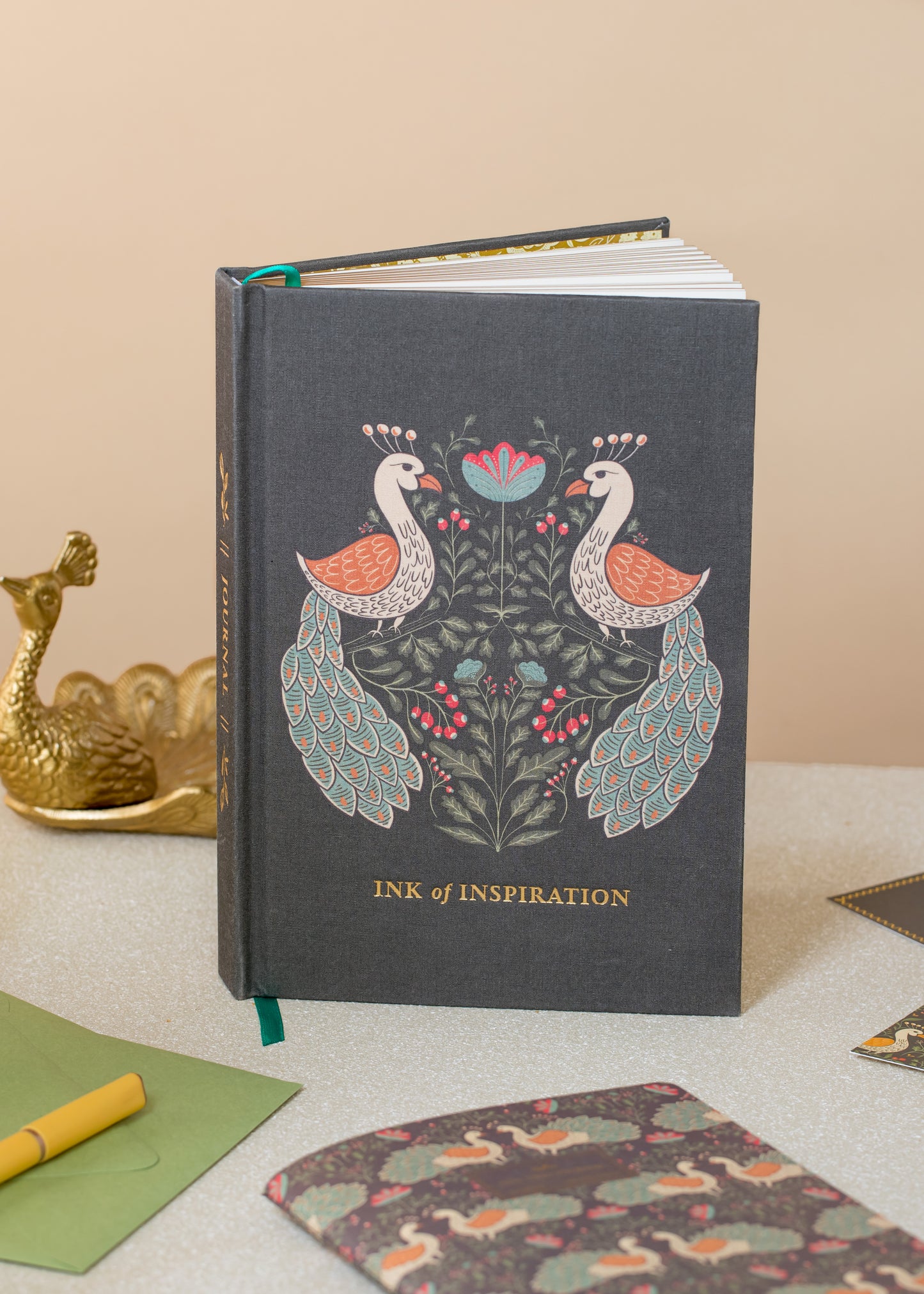 Peacock Linen Journal with Gold Foil | Ink of Inspiration Hardcover Notebook
