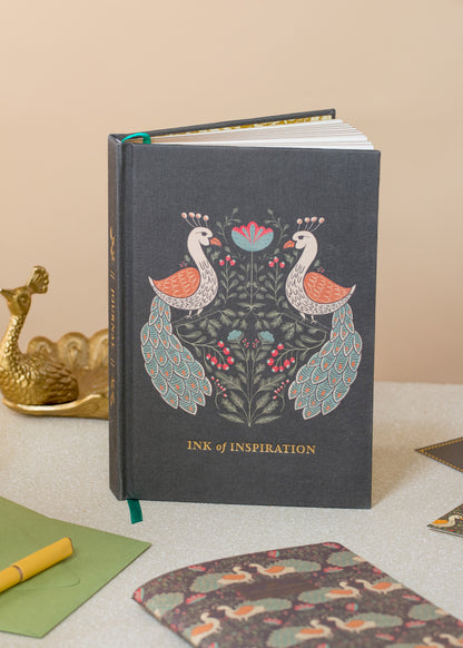 Peacock Linen Journal with Gold Foil | Ink of Inspiration Hardcover Notebook