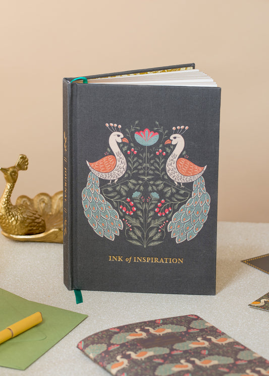 Peacock Linen Journal with Gold Foil | Ink of Inspiration Hardcover Notebook