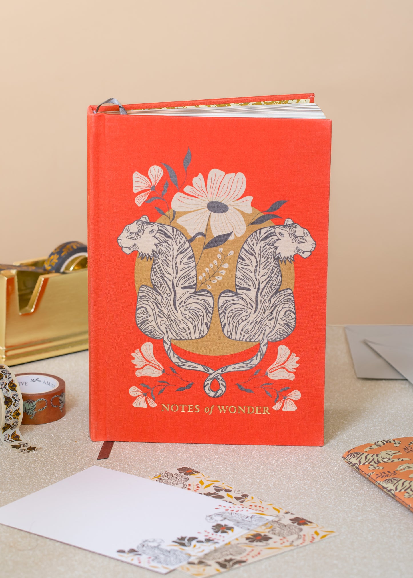Tiger Linen Journal with Gold Foil | Notes & Wonder Hardcover Notebook
