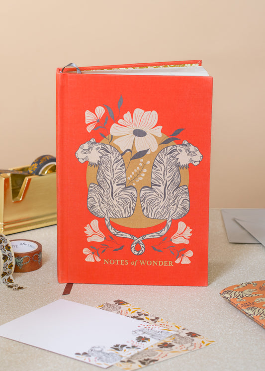 Tiger Linen Journal with Gold Foil | Notes & Wonder Hardcover Notebook