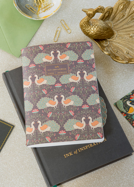 Peacock Garden Stitched Journal with Gold Foil | Dot Grid Notebook