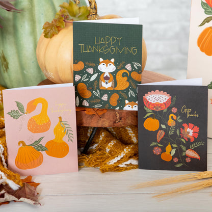 Pumpkin Garden Give Thanks Gold Foil Greeting Card